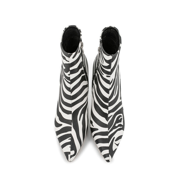 2025 European and American Pointed Fine Iron Zebra Pattern Fashion Boots