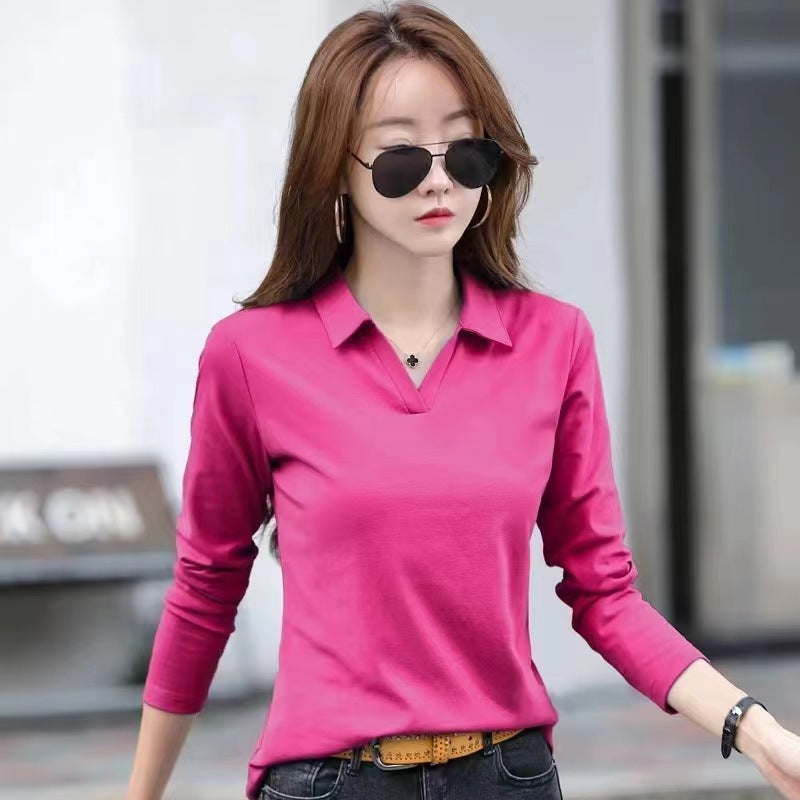 Spring and Autumn New Polo Collar Long Sleeve T-Shirt (Collar Covered) 210g 40 Count 1×1 Ribbed Cotton (92 Cotton 8 Ammonia