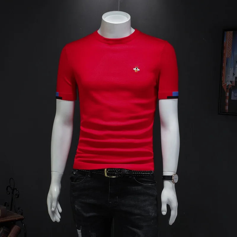 Men's Premium Bee Embroidered Short Sleeve T-Shirt – Soft Knit Casual Top
