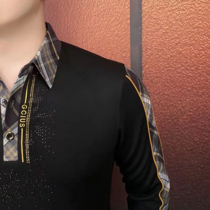 Men’s Casual Patchwork Sweatshirt – Turn-Down Collar Pullover Top 2025