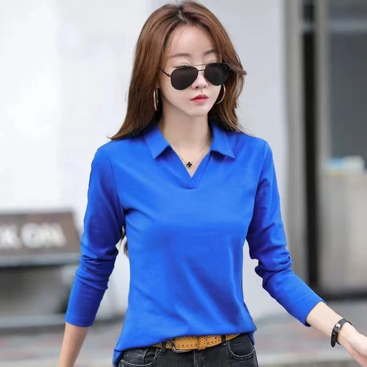 Spring and Autumn New Polo Collar Long Sleeve T-Shirt (Collar Covered) 210g 40 Count 1×1 Ribbed Cotton (92 Cotton 8 Ammonia