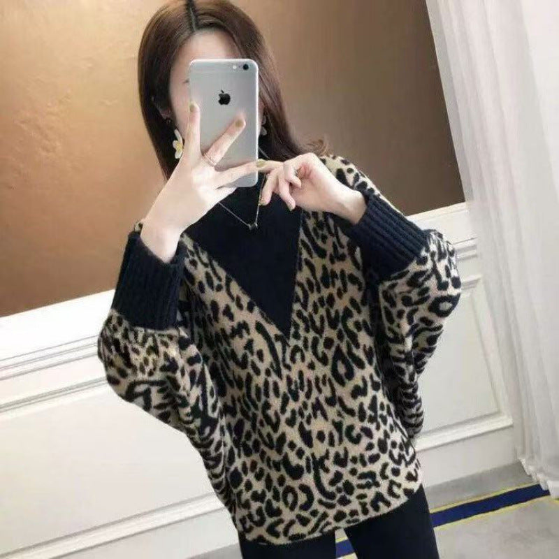 Dropshipping Autumn and Winter New Fashion Fake Two-Piece Sweater for Women, Loose, Slim and Thick, Lazy Style Bat-Sleeve Knitted