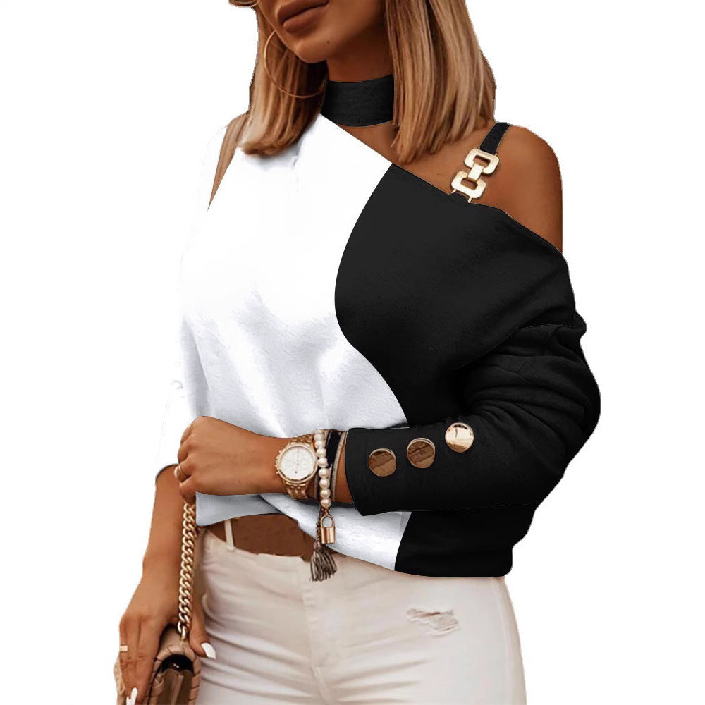 2023 Independent Station wish Amazon Explosions Autumn and Winter Long Sleeve Chain Neck Printing Button Decorative Jacket for Women