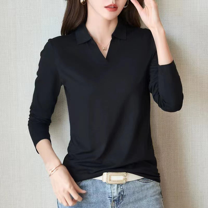 Spring and Autumn New Polo Collar Long Sleeve T-Shirt (Collar Covered) 210g 40 Count 1×1 Ribbed Cotton (92 Cotton 8 Ammonia