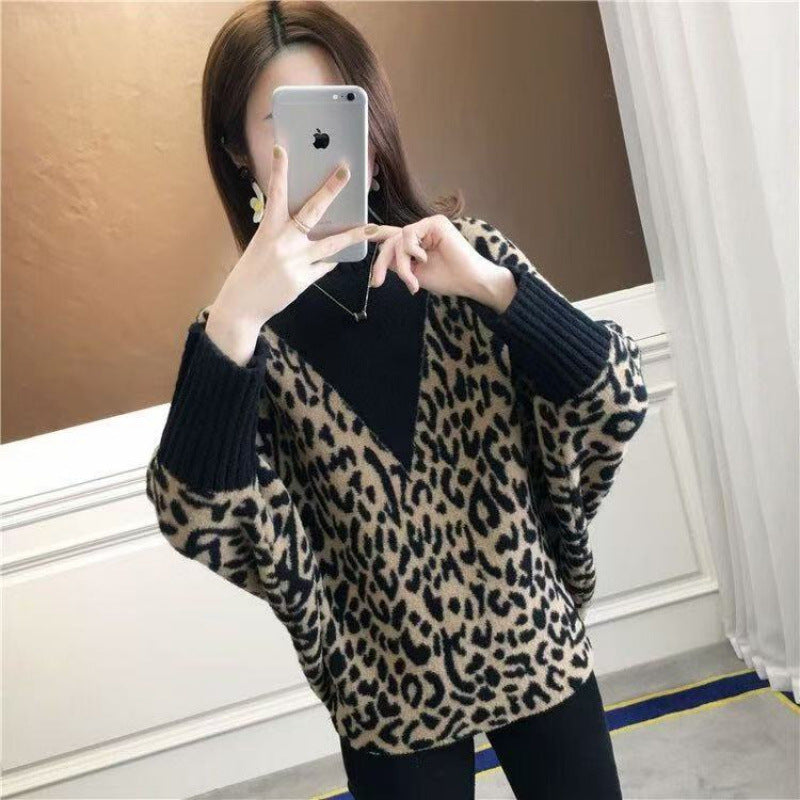 Dropshipping Autumn and Winter New Fashion Fake Two-Piece Sweater for Women, Loose, Slim and Thick, Lazy Style Bat-Sleeve Knitted