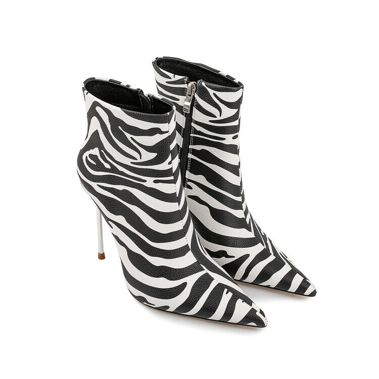 2025 European and American Pointed Fine Iron Zebra Pattern Fashion Boots
