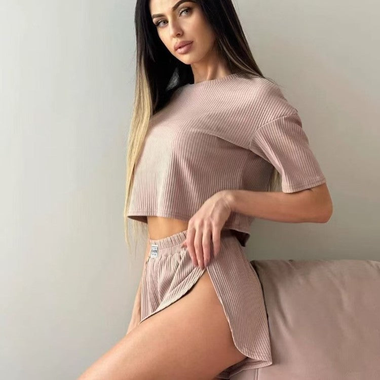 2025 European and American Casual Women's Pajamas, Comfortable and Sexy Shorts, Home Wear Set, Can Be Worn Outside, Cross-Border