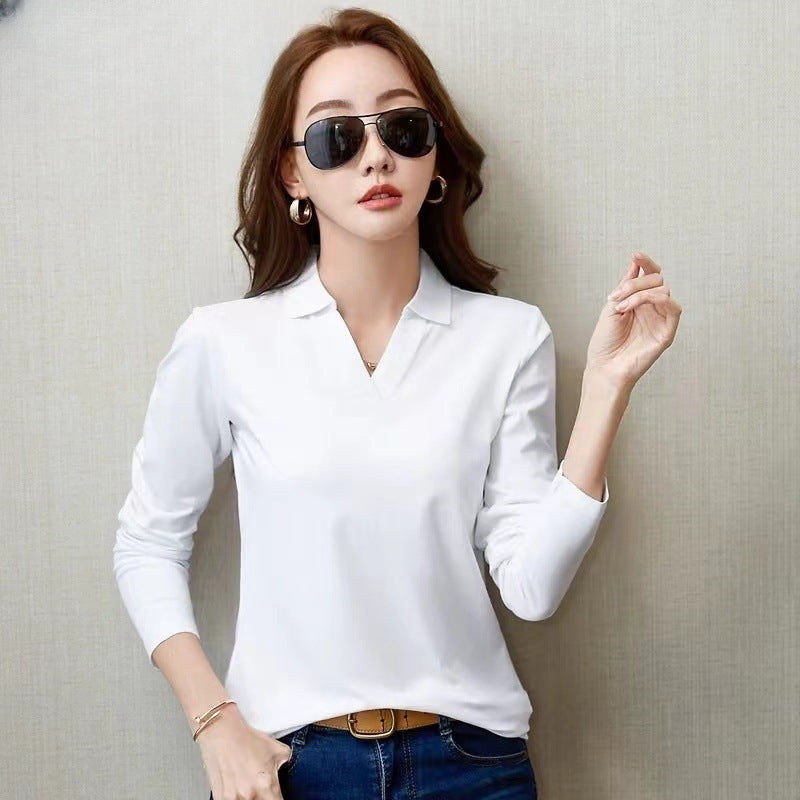 Spring and Autumn New Polo Collar Long Sleeve T-Shirt (Collar Covered) 210g 40 Count 1×1 Ribbed Cotton (92 Cotton 8 Ammonia