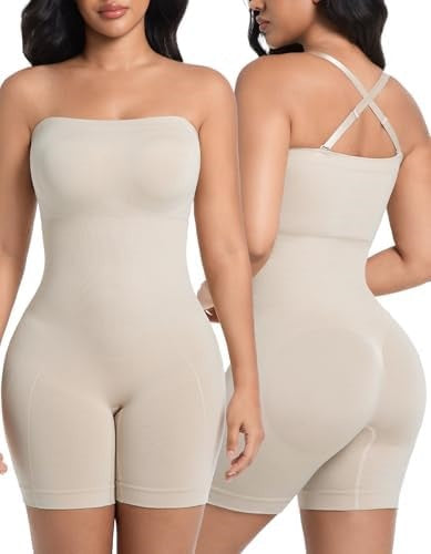 Simiya Shapewear Bodysuit with Built-In Bra, Strapless/Camisole Top for Tummy Control, Full Body Shaping