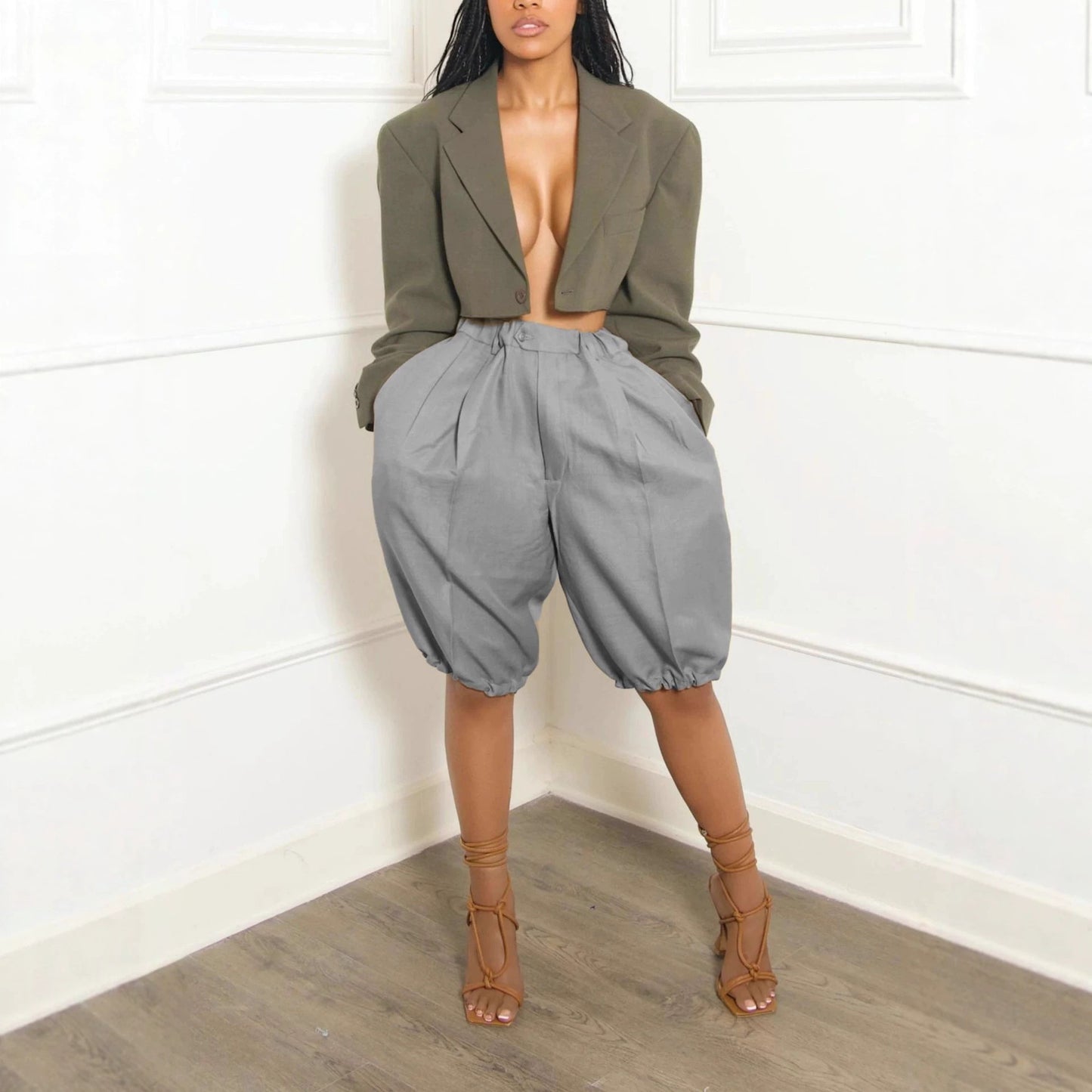 Cross-Border Foreign Trade European and American Women's Clothing Amazon New Fashion Loose Casual Lantern Pants Cuffed Shorts