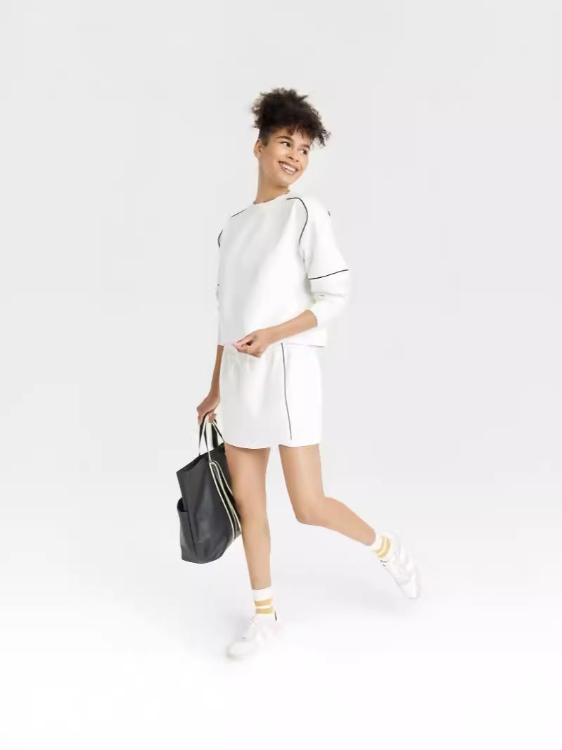 Y6052 European and American women's clothing 2024 autumn and winter new long sleeve sweater lace-up striped short pants skirt sports casual suit