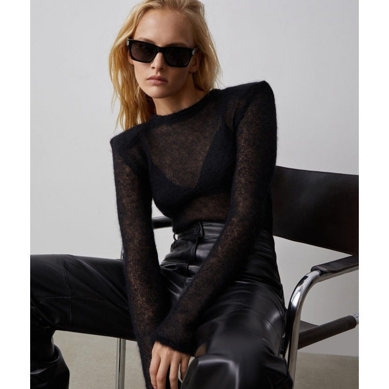 In-Stock 2025 New Cross-Border Short Thin Hollow-Out Round Neck Knitted Sweater for Women, Solid Color Casual Fashion Top