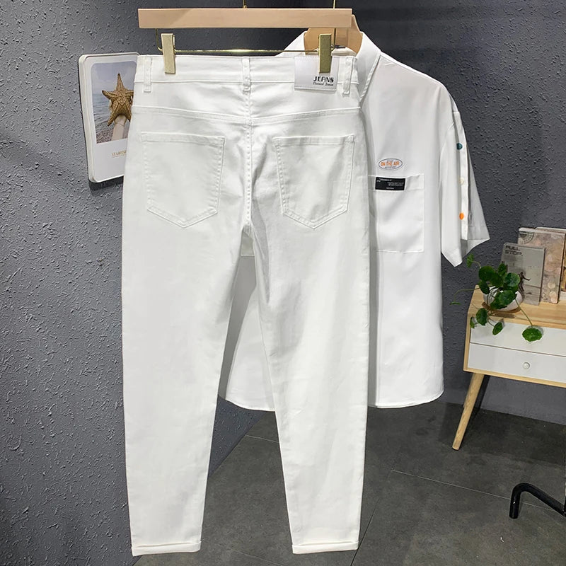Men's White Black Jeans Straight Slim fit