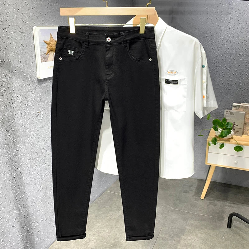 Men's White Black Jeans Straight Slim fit