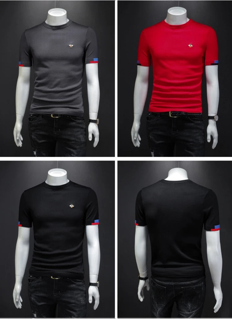 Men's Premium Bee Embroidered Short Sleeve T-Shirt – Soft Knit Casual Top