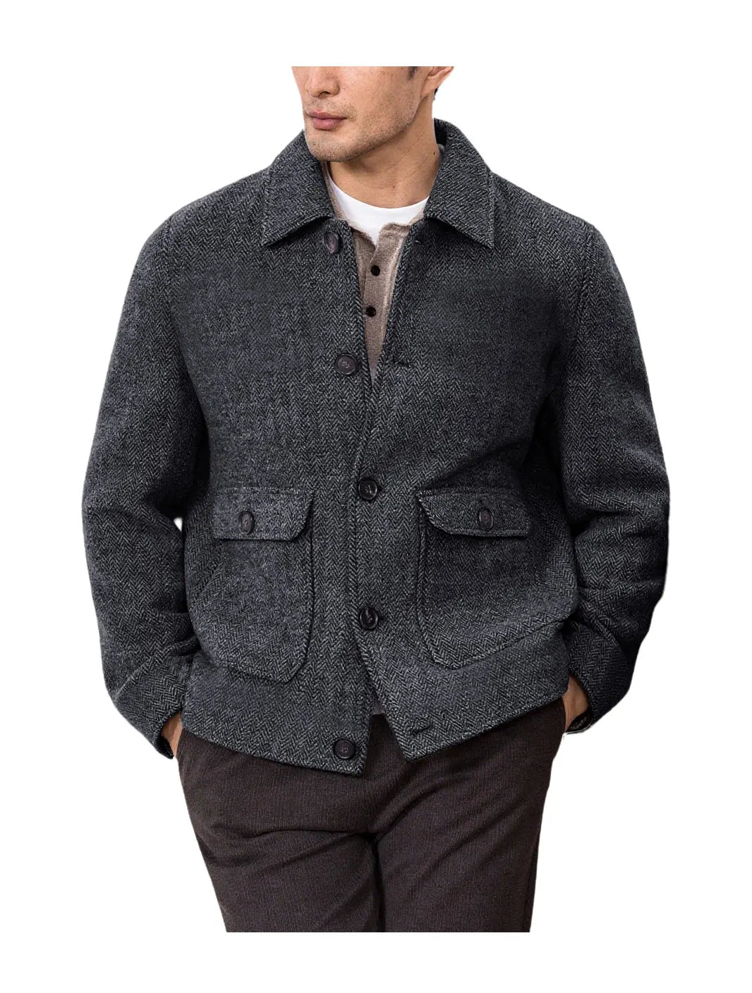 Men Vintage Button Jacket Casual Outerwear For Daily Commute