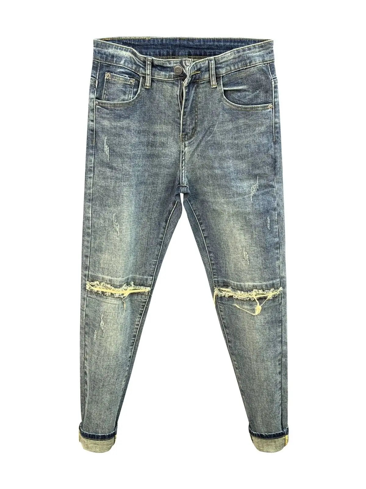 Casual Denim Slim Jeans Stretch Luxury Knee Cut Boyfriend Jeans