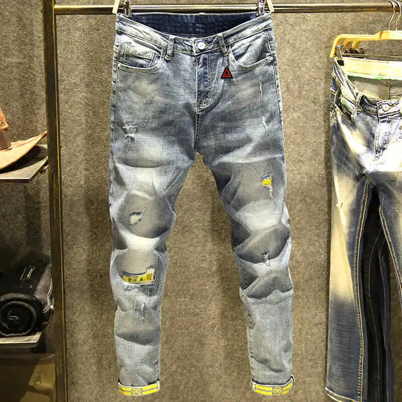 Men's Casual Slim Denim Pencil Spring Autumn Skinny Ripped Classic Jeans Cowboy Pants for Men