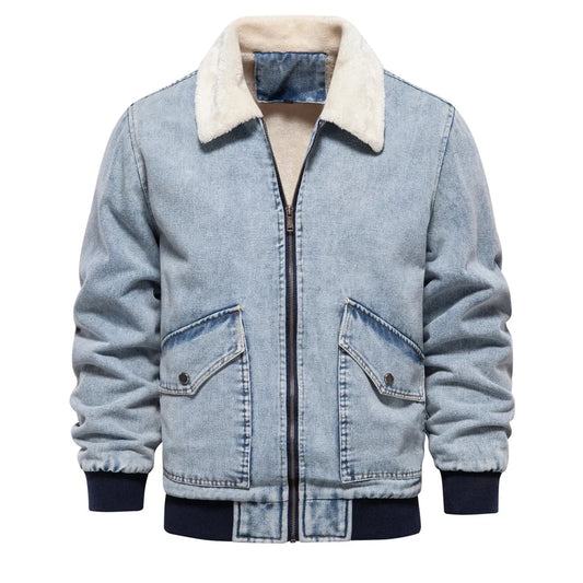 Men's Premium Fur Collar Denim Jacket – Warm Fleece-Lined Winter Coat