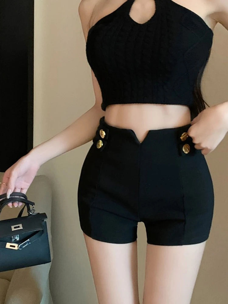Women's High-Waist Tailored Shorts – Casual Elastic Waist A-Line Summer Shorts