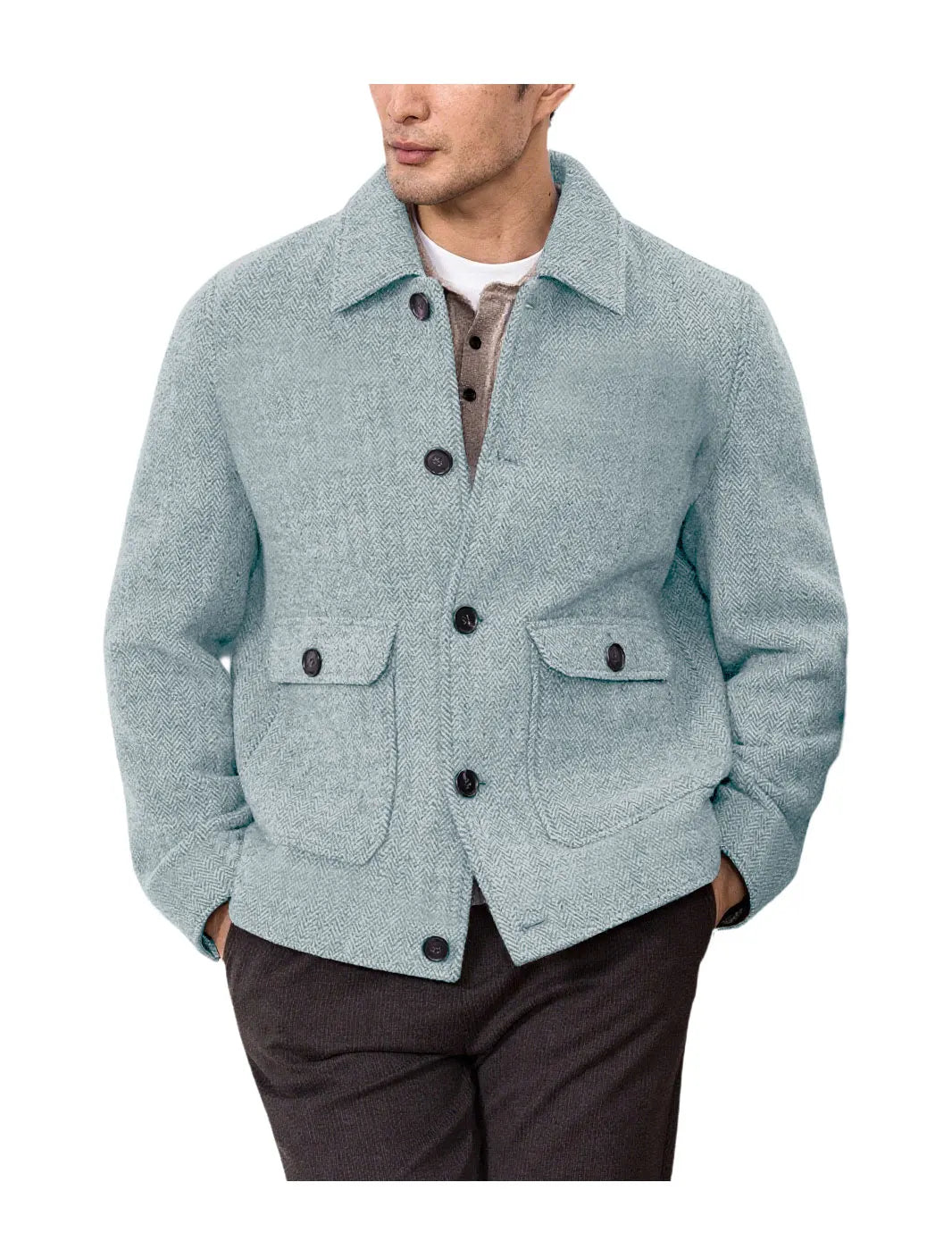 Men Vintage Button Jacket Casual Outerwear For Daily Commute