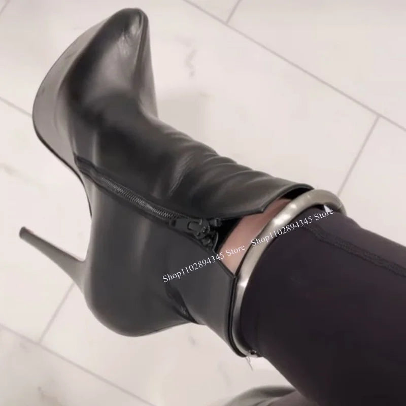 Black Zipper Mid Calf matte Boots Thin High Heel Pointed Toe Fashion Sexy Cool 2025 Winter Big Size Woman Shoes Zapatillas Mujer
