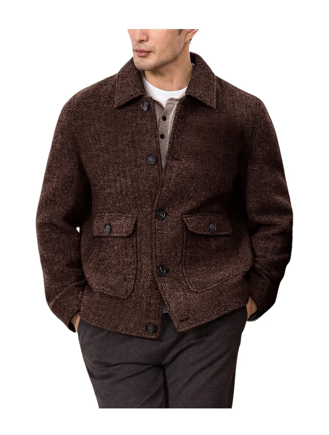 Men Vintage Button Jacket Casual Outerwear For Daily Commute