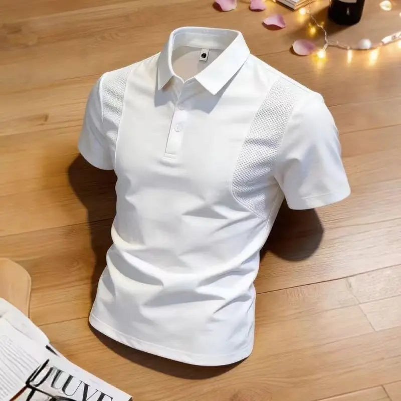 Mirror Atelier Men's Premium Striped Polo Shirt – Breathable Lightweight Short Sleeve Smart Casual Business Top