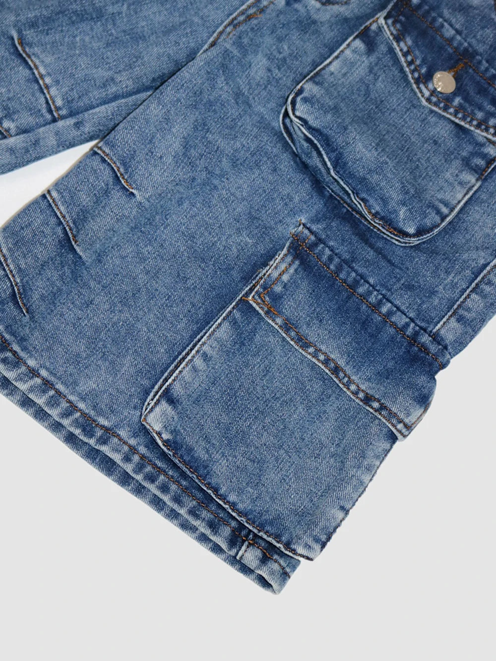 Fashion Pockets Women Acid Wash Cargo Denim Shorts 2025 Summer