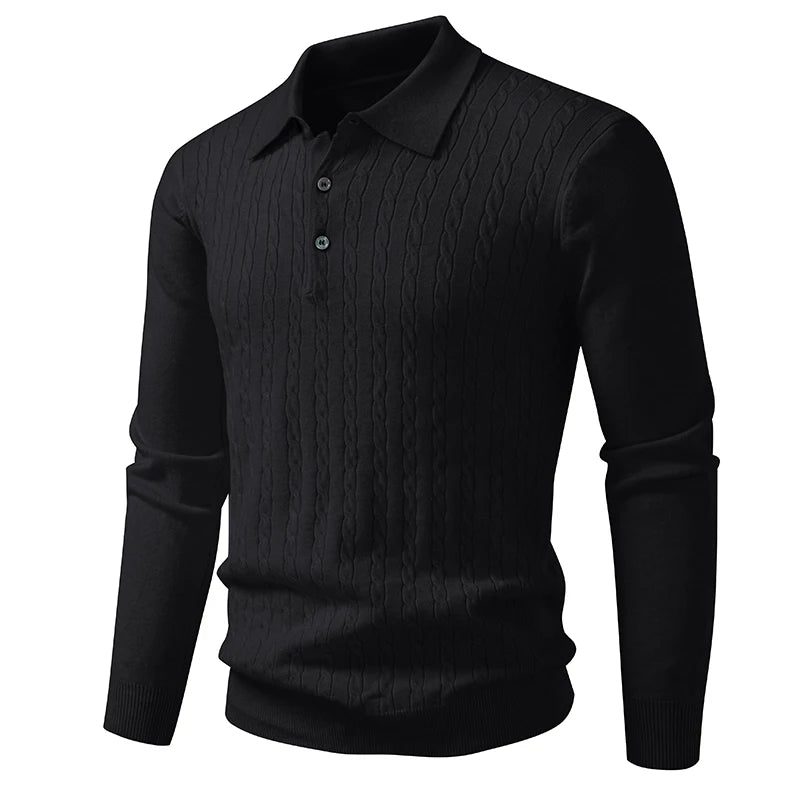 Polo Sweater V Neck Long Sleeve Knit Button