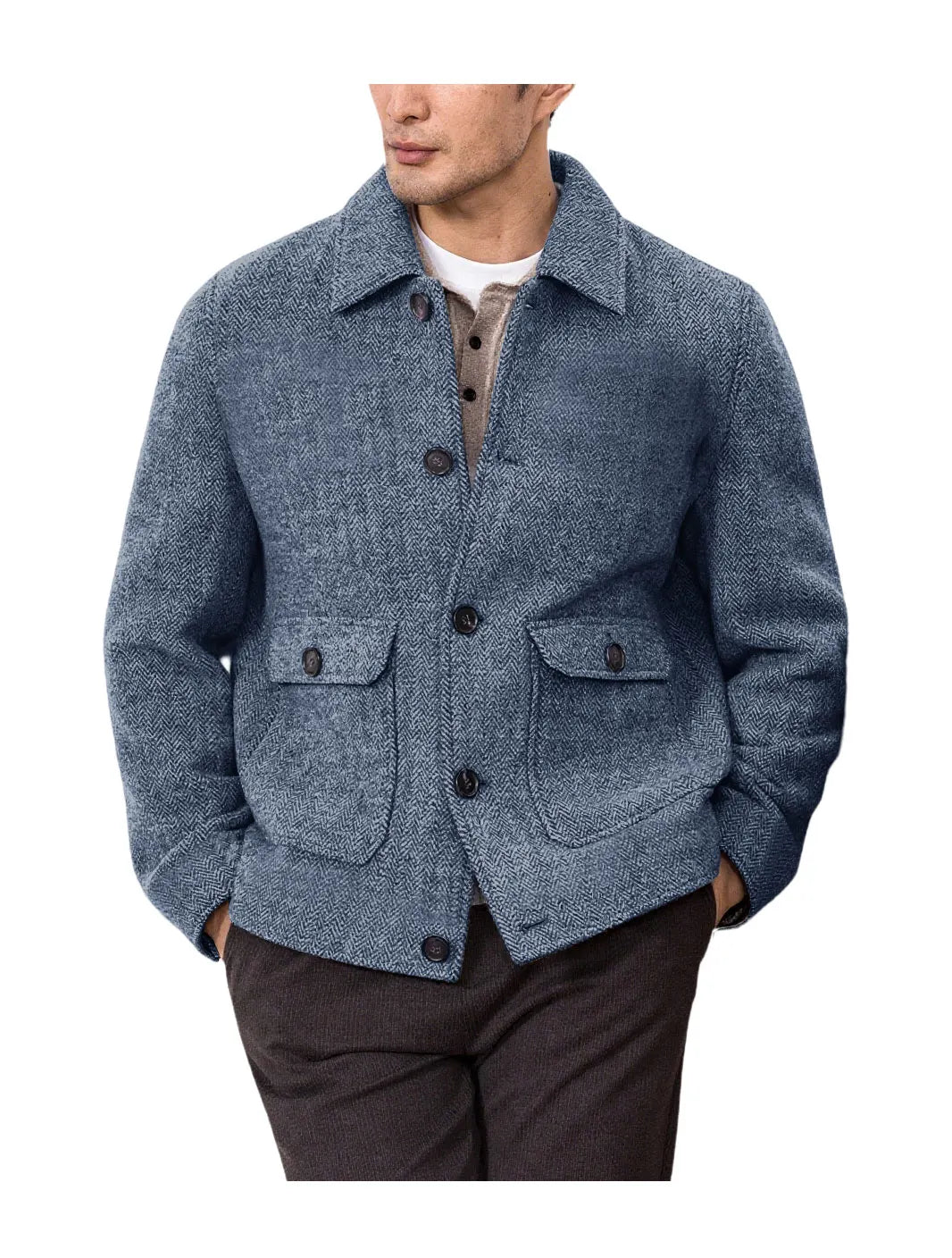 Men Vintage Button Jacket Casual Outerwear For Daily Commute