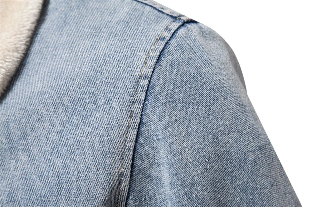 Men's Premium Fur Collar Denim Jacket – Warm Fleece-Lined Winter Coat