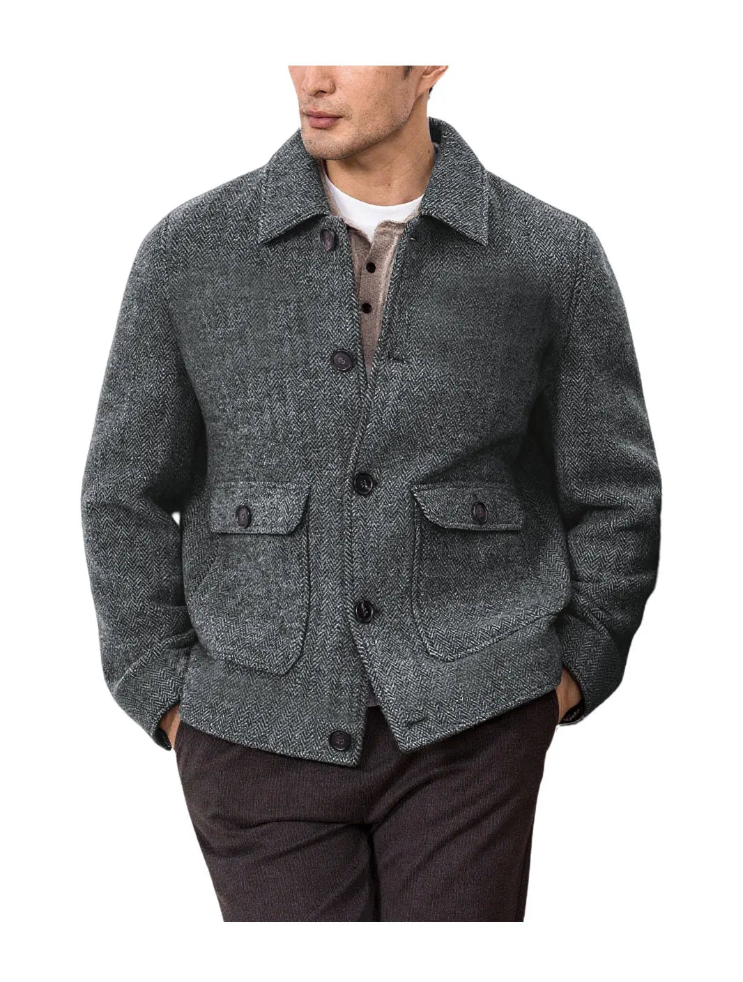 Men Vintage Button Jacket Casual Outerwear For Daily Commute