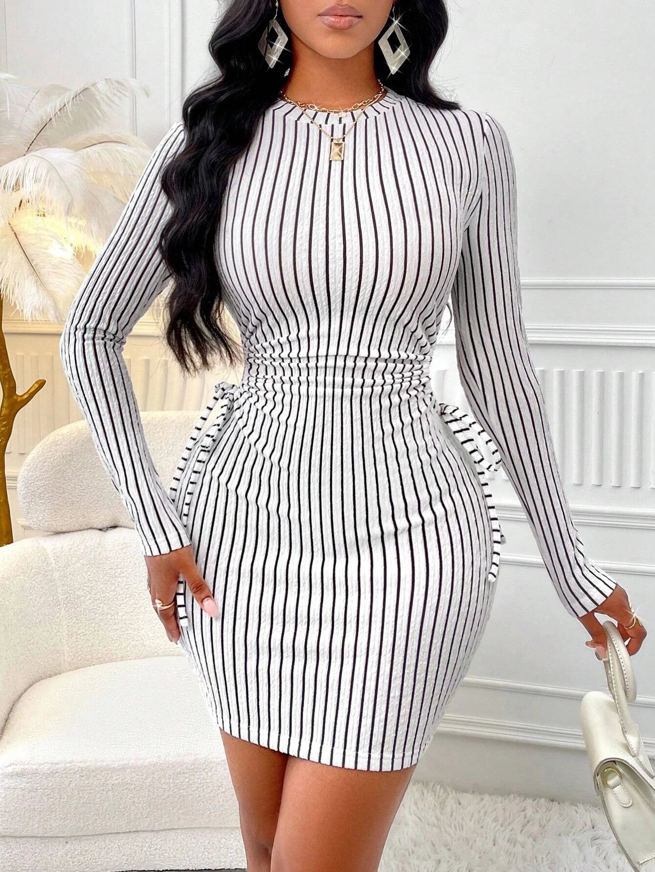 Women's Striped Hollow-Out Mini Dress