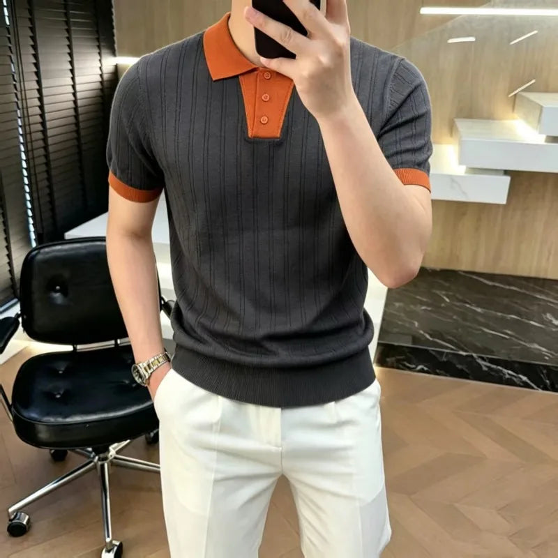 Luxury Knitted Polo Shirt Men's Short Sleeve Casual Social T-shirt