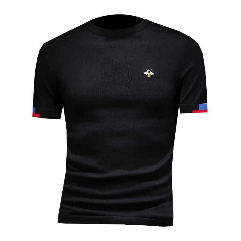 Men's Premium Bee Embroidered Short Sleeve T-Shirt – Soft Knit Casual Top