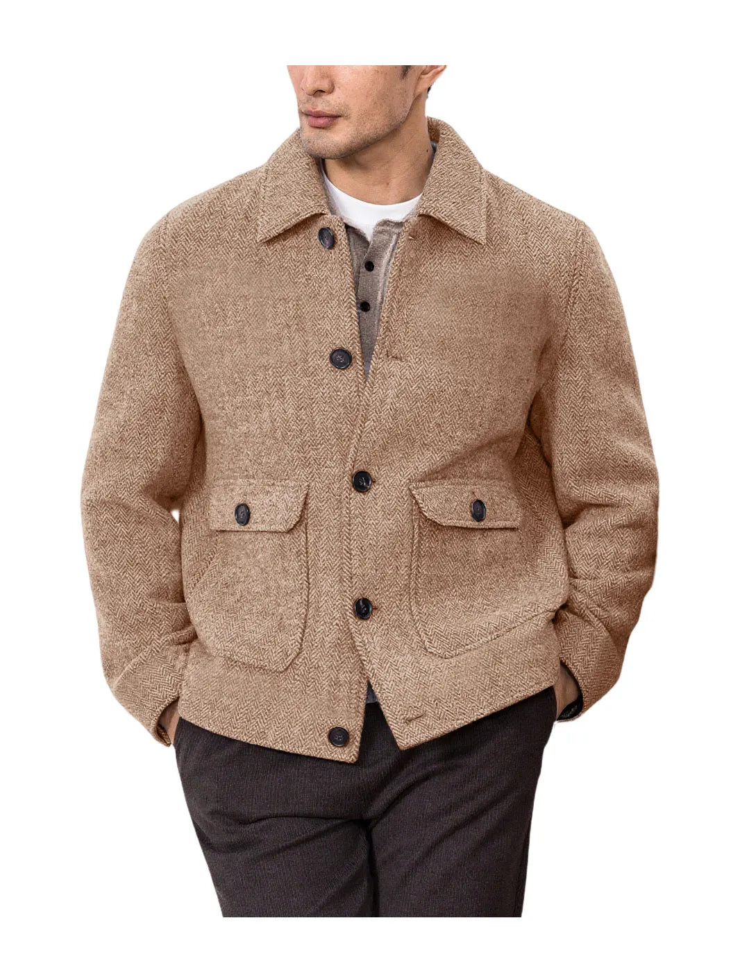 Men Vintage Button Jacket Casual Outerwear For Daily Commute