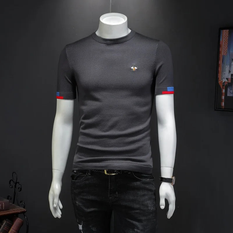 Men's Premium Bee Embroidered Short Sleeve T-Shirt – Soft Knit Casual Top