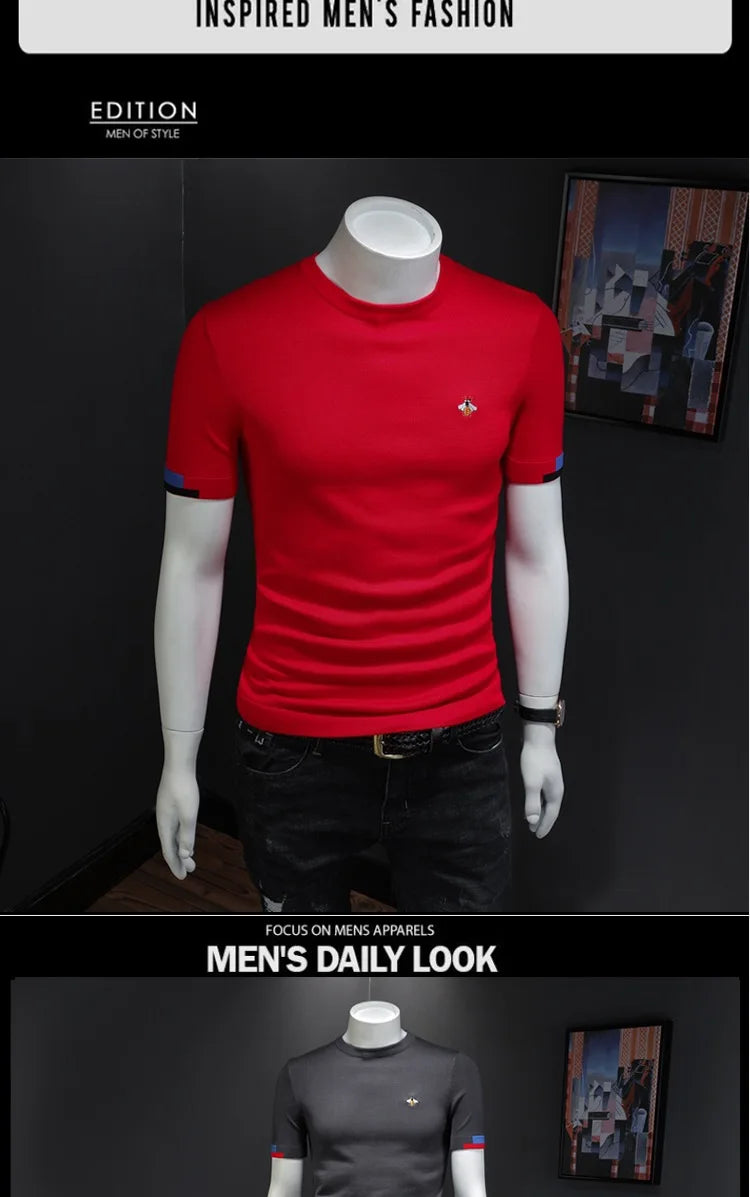 Men's Premium Bee Embroidered Short Sleeve T-Shirt – Soft Knit Casual Top