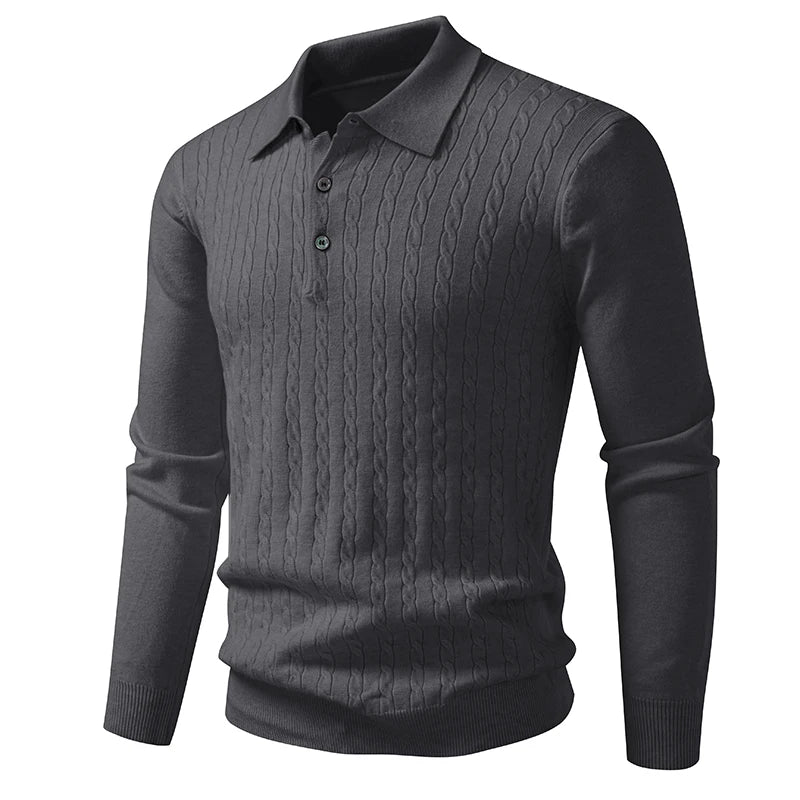 Polo Sweater V Neck Long Sleeve Knit Button
