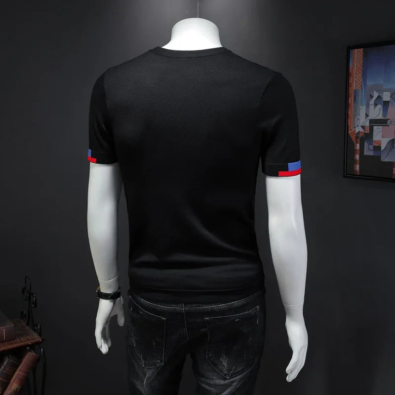 Men's Premium Bee Embroidered Short Sleeve T-Shirt – Soft Knit Casual Top