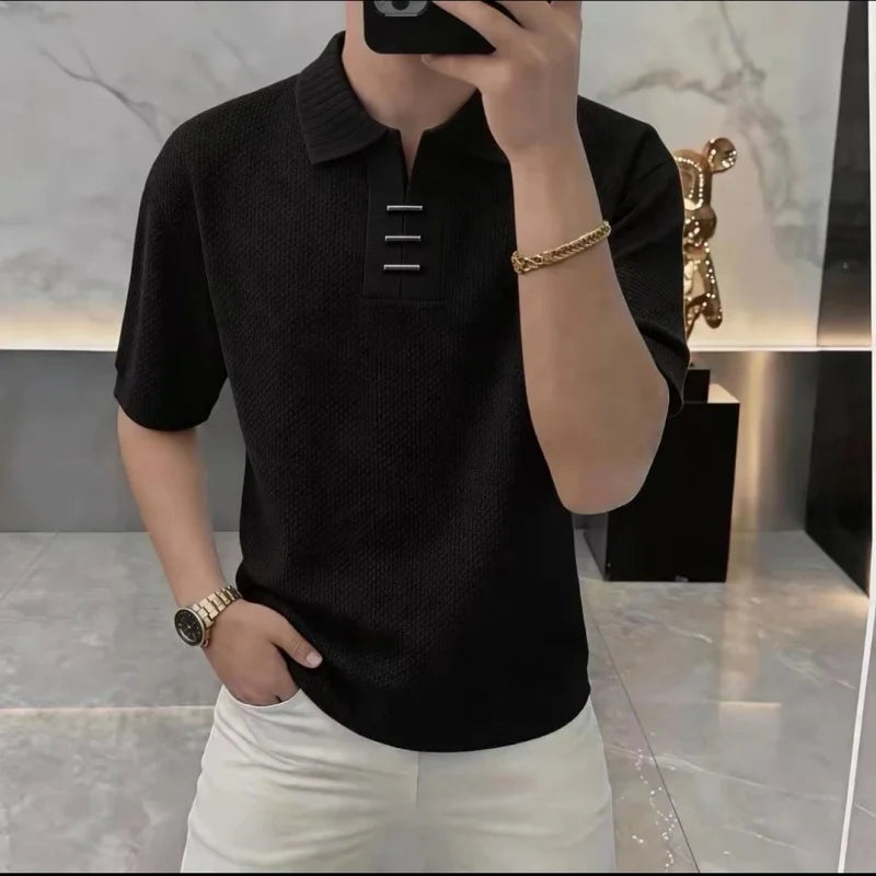 High Quality Summer Polo Shirt for Men Solid Color Short Sleeved Casual Business T-shirt
