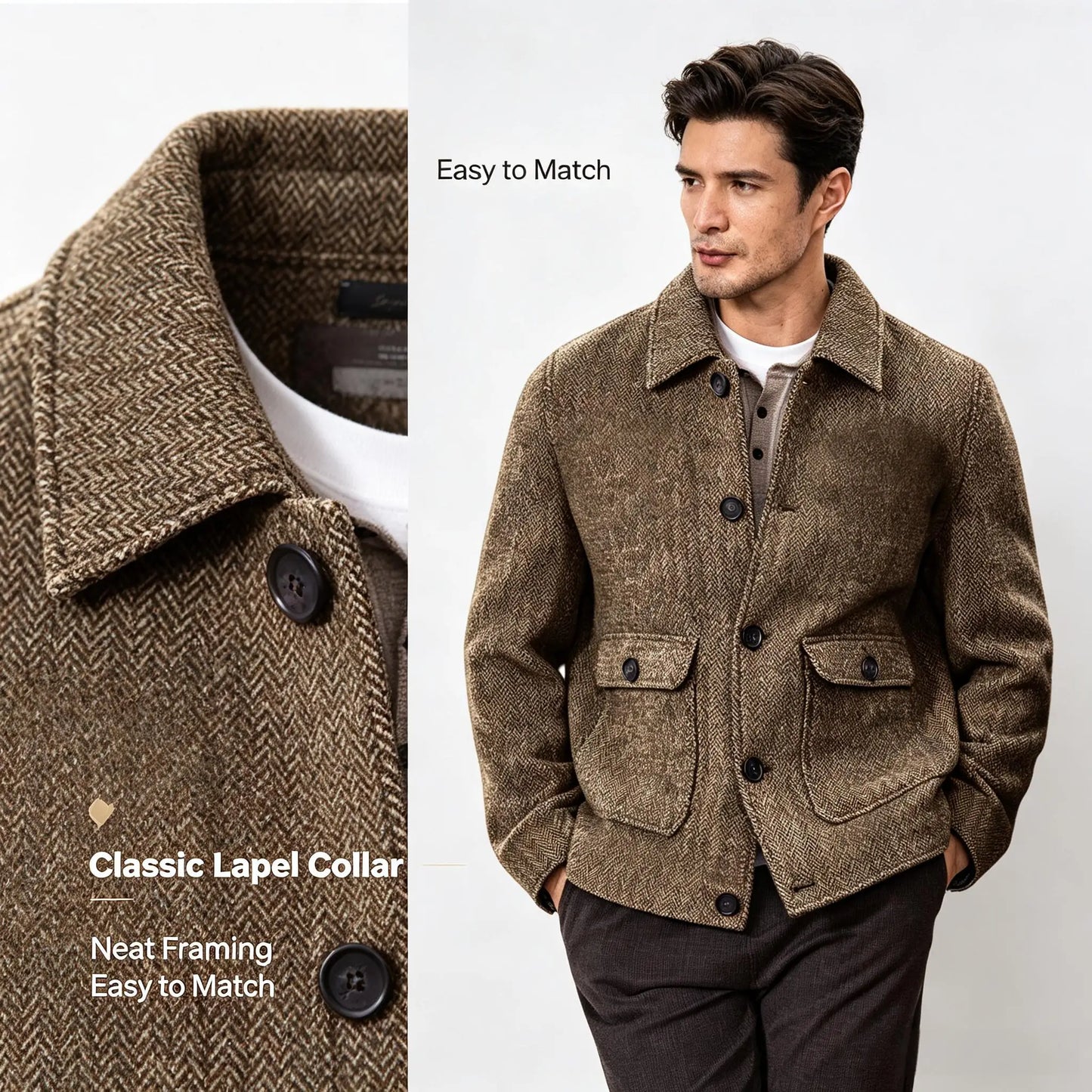 Men Vintage Button Jacket Casual Outerwear For Daily Commute