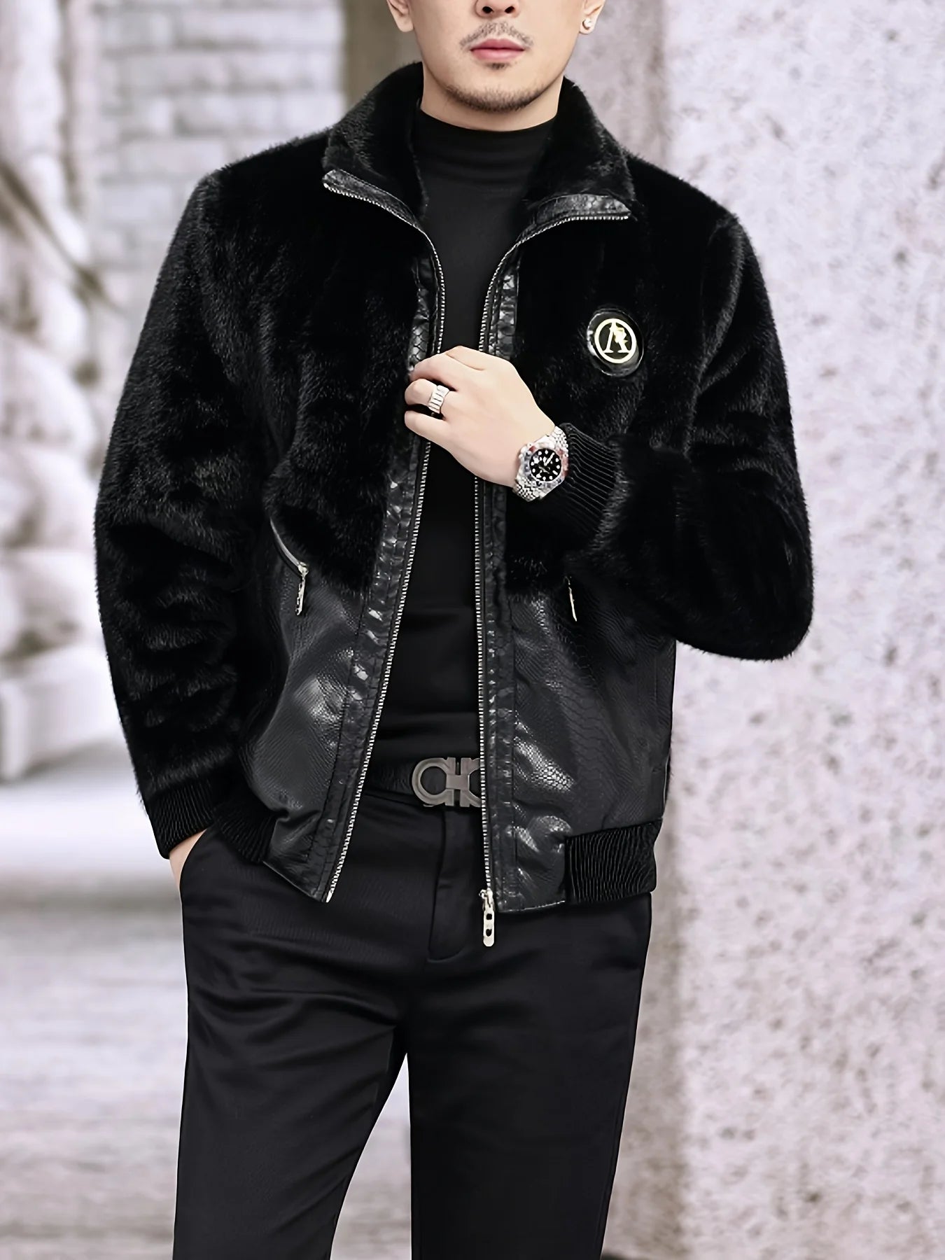 Men’s Winter Faux Fur-Lined Jacket