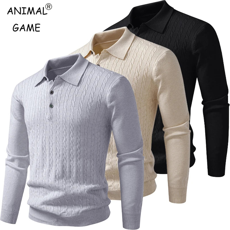 Polo Sweater V Neck Long Sleeve Knit Button
