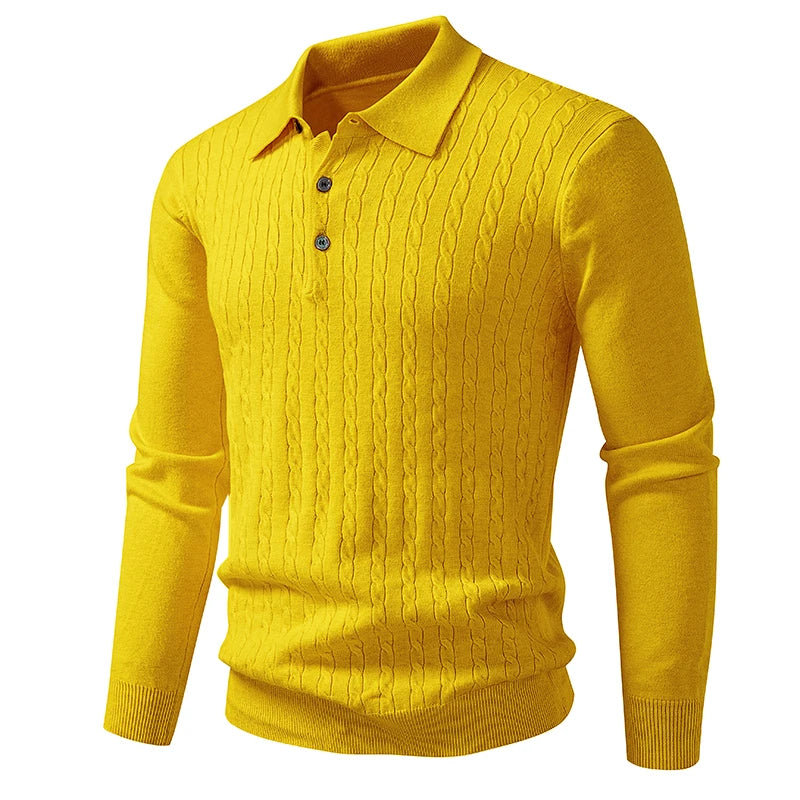 Polo Sweater V Neck Long Sleeve Knit Button