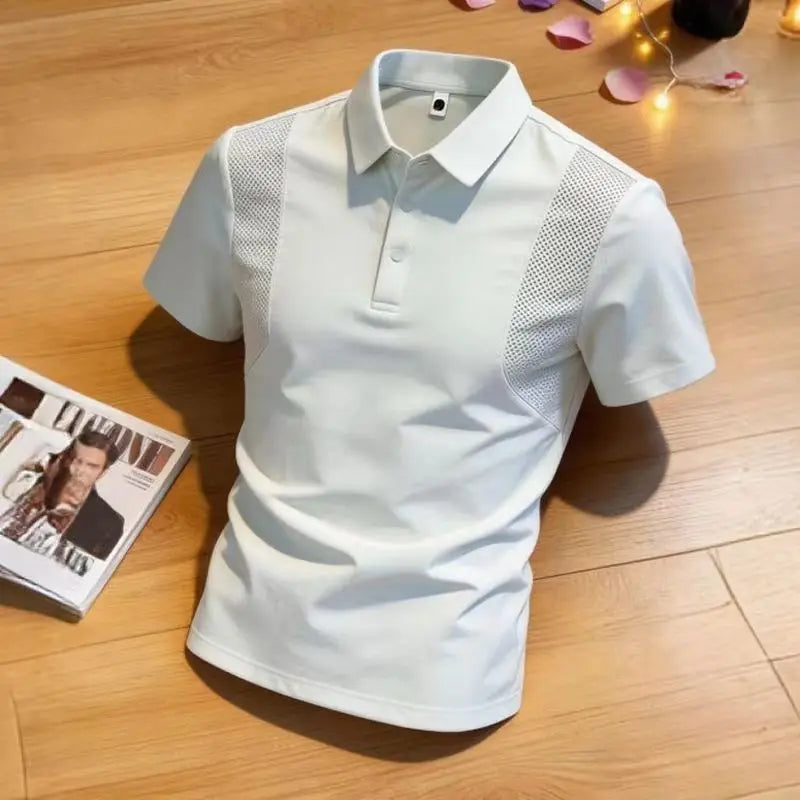 Mirror Atelier Men's Premium Striped Polo Shirt – Breathable Lightweight Short Sleeve Smart Casual Business Top