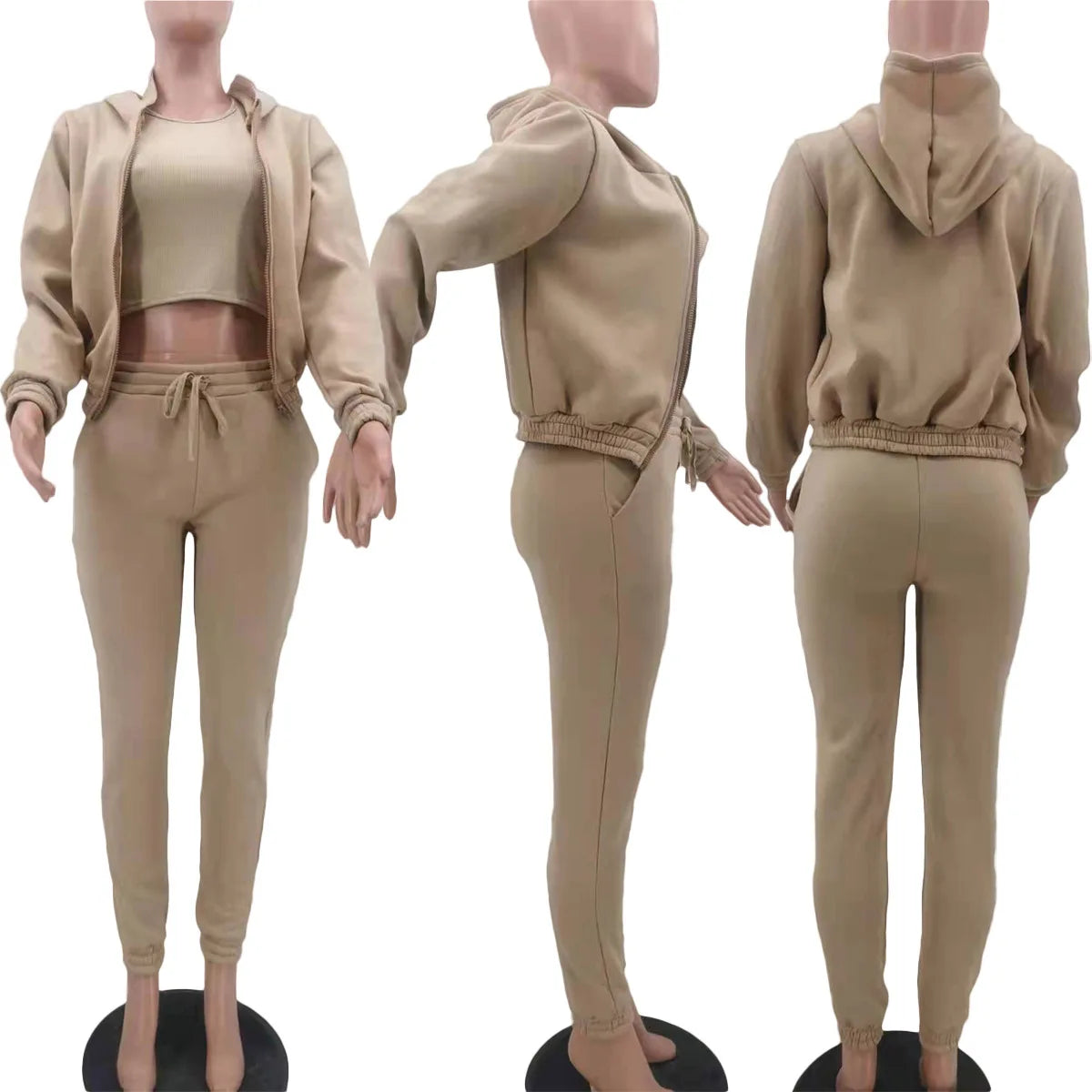 Women’s Premium 3-Piece Fleece-Lined Tracksuit Set – Hoodie, Tank Top & Sweatpants