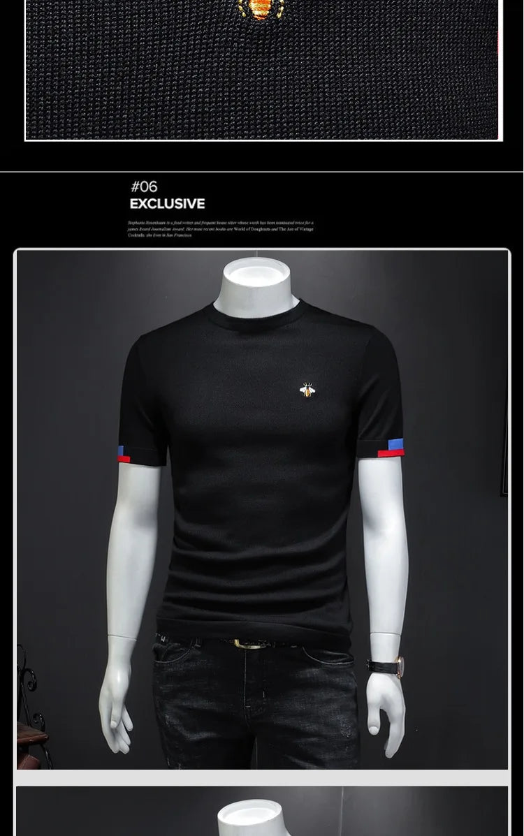 Men's Premium Bee Embroidered Short Sleeve T-Shirt – Soft Knit Casual Top