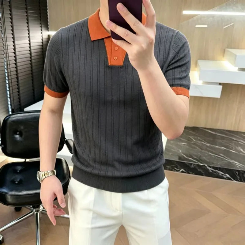 Luxury Knitted Polo Shirt Men's Short Sleeve Casual Social T-shirt